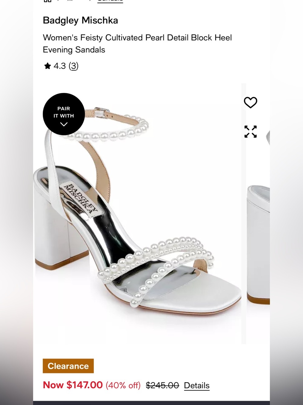 NWT Badgley Mischka Fiesty 🤍white pearl satin heel size 7 - Picture 2 of 8